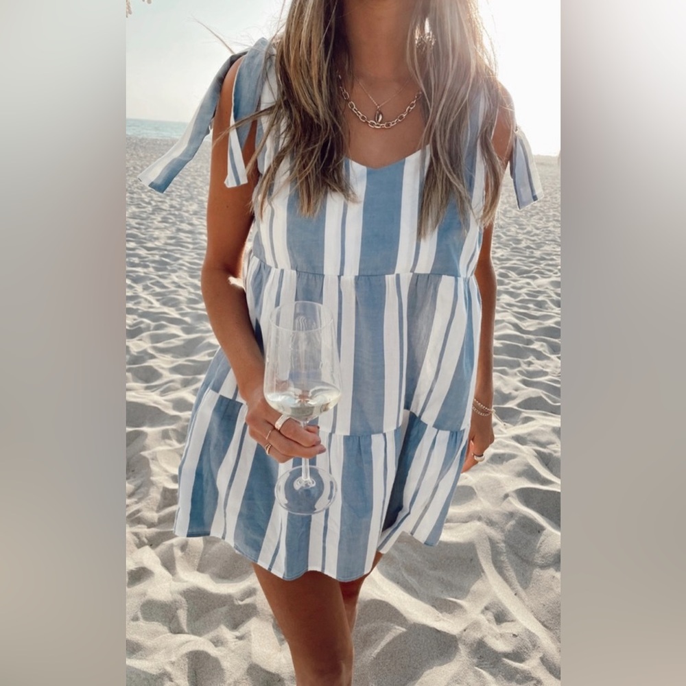 Show Me Your MuMu Blue and White Striped Mini Dress